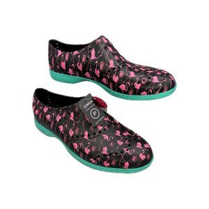 Biion Men's Golf- Brights Shoes Size US 9 Black Pattern Flamingo Low Top Oxford